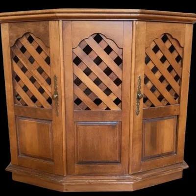 Solid Oak cabinet with lattice work