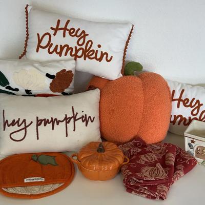 Pumpkins Galore Including Lenox Candy Dish, Williams-Somoma Oven Mit, Fun Pillows & More