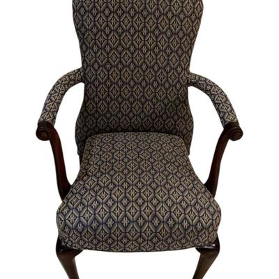 Queen Anne style wood-framed armchair W/fabric Lot 1