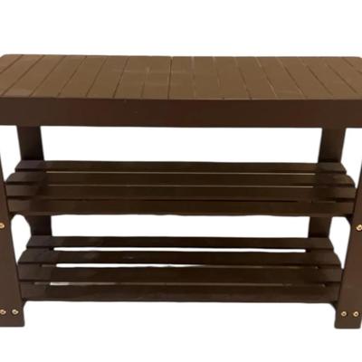 3 Tier Brown Slated Wood Shoe Bench Rack