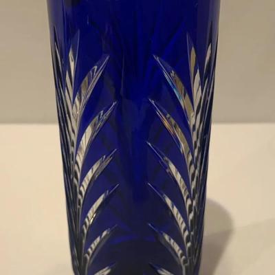 Schonborner Bleikristall Cobalt Blue Hand-cut Crystal Vase