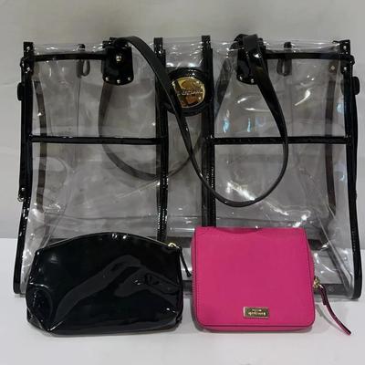 Kate Spade Wallet, With A Clear handbag black patent leather  with a gold-toned St. John logo plaque.