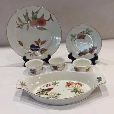 Royal Worcester Evesham Gold Plates/Ramekins & Vintage Shafford "Chinese Garden" porcelain au gratin