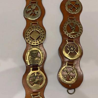 Vintage Horse Brass Medallions Leather Strap
