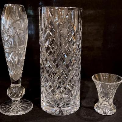 Diamond etched glass vintage vase, Vintage Etched Glass Vase & Cut Crystal Flared Vase