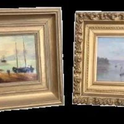 2 Seaside Possibly Oil Paintings Mooring Of Boats & Afternoon, Newburgh-on-Hudson