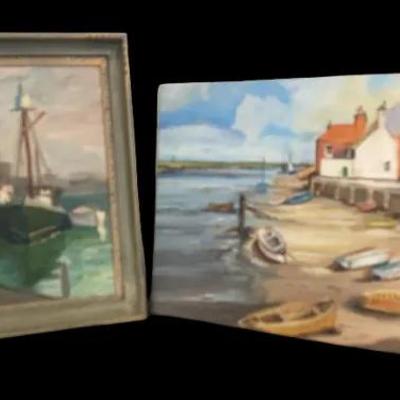 Margaret Pluto The Waterfront Of Gloucester, Mass. Oil Painting  With LM Adams Seaside Oil Painting