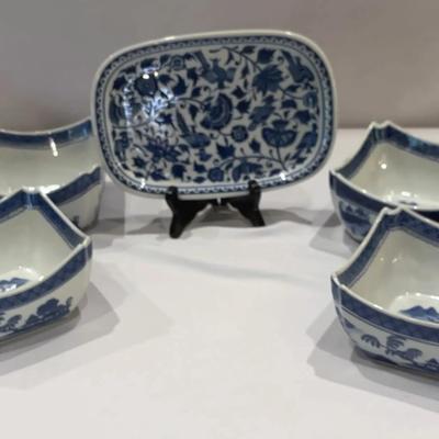 Chinese blue and white square bowls & Andrea By Sadek  Platter