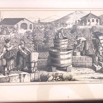 JF Schreibers Lithograph Elsingen Germany Stomping Of Grapes Anstalt 1835