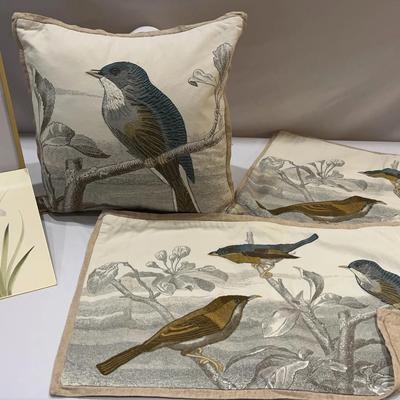 Hand Embroidered Pillow And Shams With Birds