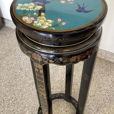 Chinese Black Lacquer Cloisonne Pedestal Stand