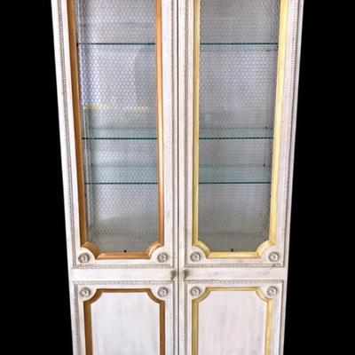 Vintage White With Gilt Trim Display Cabinet”Heavy”