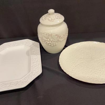 Germany Georgian Leaf Large Platter, Ceriart Made In Portugal Large Platter & Stonelite Cookie Jar