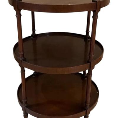 Brandt Mahogany Round 3-tier Table With Brass Canisters