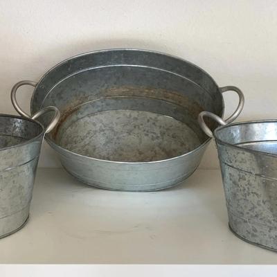 3 Galvanized Steel Buckets/Tubs