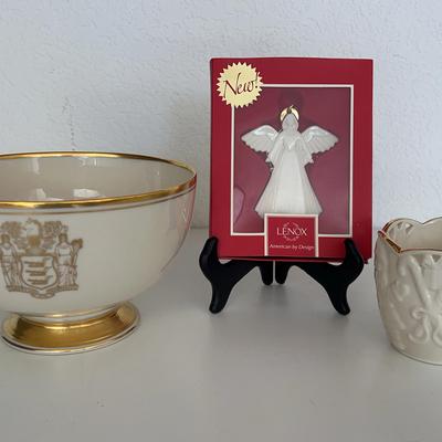 Collection Of Lenox - Merry Lights Votive, Angel Ornament & Govenor Bowl