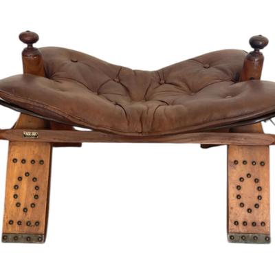 M. Hayat & Bros Vintage Camel Saddle Footstool