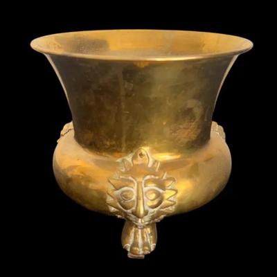 Antique Brass Flower Pot on Lion Mask Foot