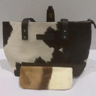 BONANZA Leathers Cowhide Tote With Cowhide And Suede Clutch