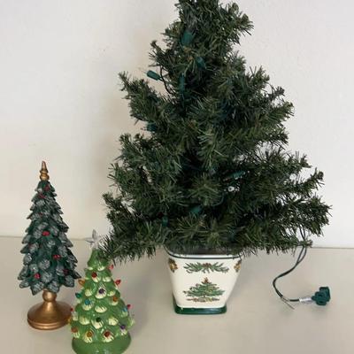 Spode Lighted Christmas Tree, Ashland Winter Cottage Tree & Ceramic Lighted Tree