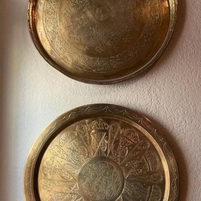 Two Vintage 19” Brass Plates