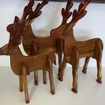 Set Of 3 Wooden Reindeer