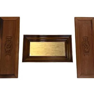 2 Wooden Decorative Panels With Dragons & Wood Mirror