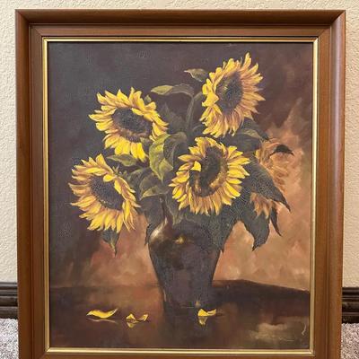 Sunflowers In Vase Framed Painting- Signed