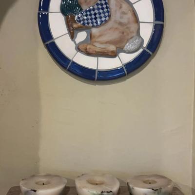 Hogan Young Signed Ceramic Bunny And Dough Bowl With Candles