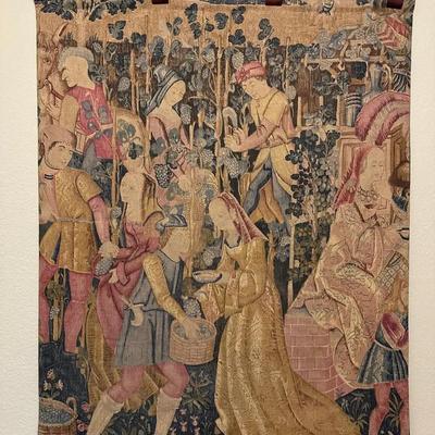 Vintage French Tapestry “Les Vandanges” 15th Century Reproduction- Artis Flora