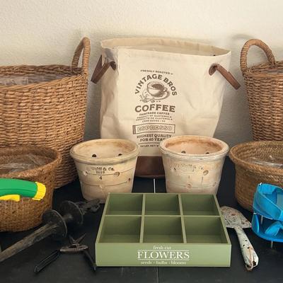Gardeners Delight - Collection Of Lined Baskets, G. Wolff & Co Pots, Aerator Shoes, Box & Tools
