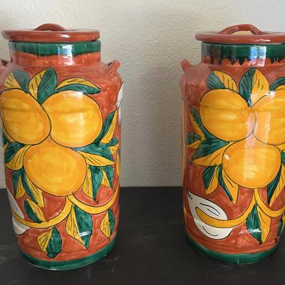 Set Of Large Hand Painted Fruit Jars With Lids
