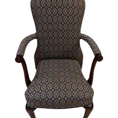 Queen Anne Style wood-framed armchair W/Pattern Fabric Lot 2