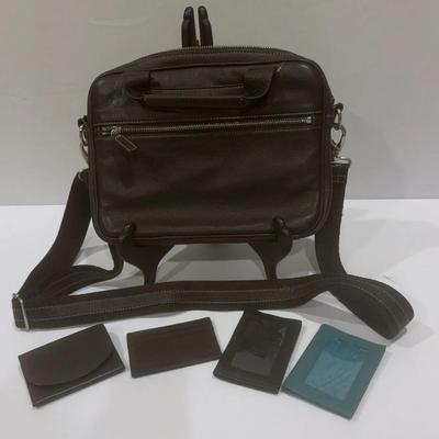 Levenger Brown Leather Case And Four Leather Designer Card Holders