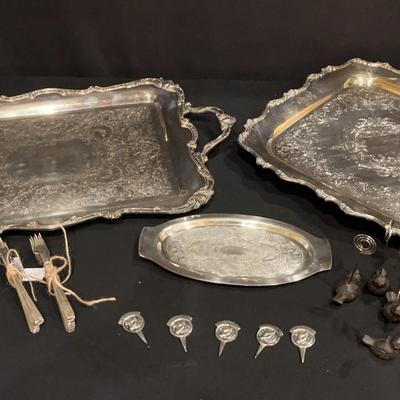 Fancy Party Tools: Silver Trays, Forks, Cheese Labels & Card Holders
