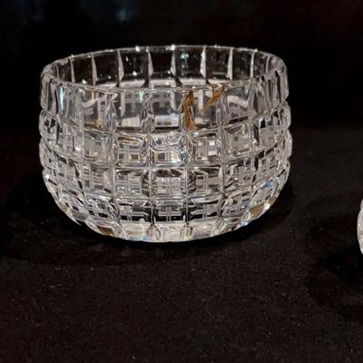 Sculptured Crystal Made In Ireland 2 Bowls & Hand Square Cut Crystal Bowl