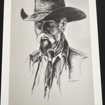 Print Of Charcoal Drawn Cowboy