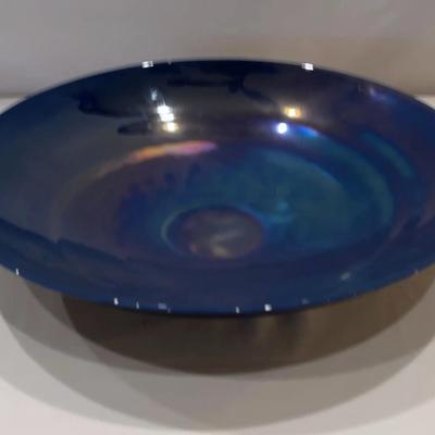 Murano 16" Dia. Turquoise Iridescent YALOS CASA Art Glass Bowl Mint Mid Century