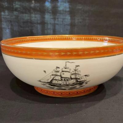 Made In Italy -Large Bowl black-and-white depiction of a sailing ship.