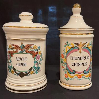 Antique French Porcelain Hand Painted 12" Apothecary Jar Chondrus Crispus & Ceramic Jar