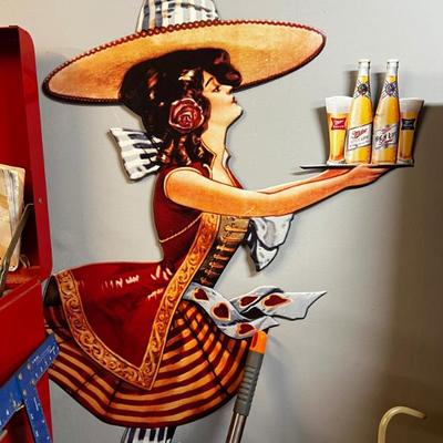 Full Size Miller Highlife Server Girl Tin Sign 