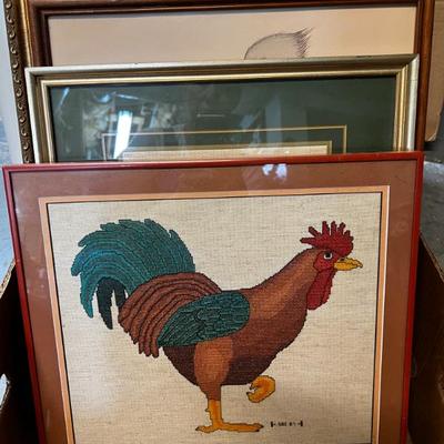 Assorted Art, Needlepoint and Cross Stitch Art and Watercolors