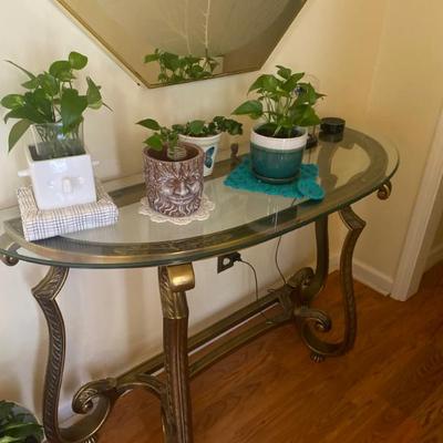 Sale Photo Thumbnail #10: Brass Entry Table and live plants
