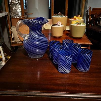 MCM Cobalt Blue & white Swirl Lemonade Set