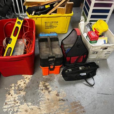 Assorted levels, plumbing tools, household repair