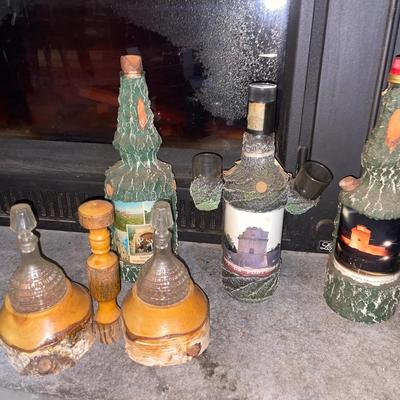 Lot Of Glass, Wood And Faux Wood Bottles