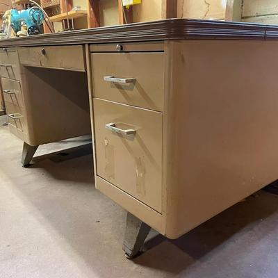Vintage 1960s Metal Tanker Desk