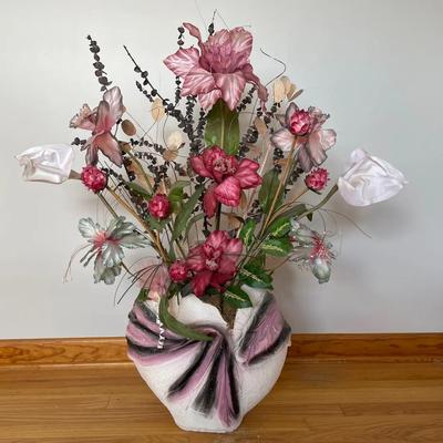 Vintage 1980s Large Ceramic Vase With Arrangement
