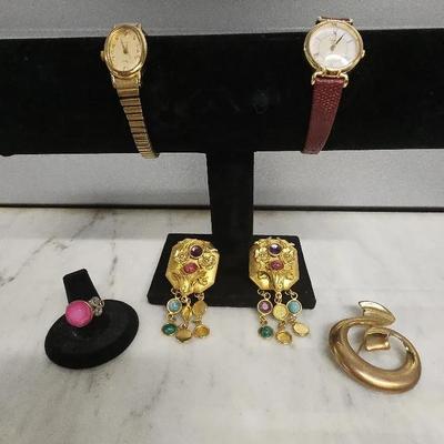 Sterling Ring, Timex Watch, Earrings, Broach