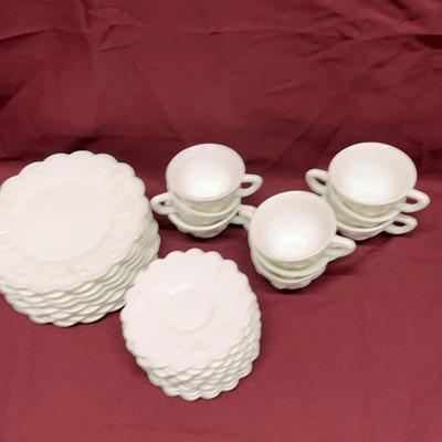 Milk Glass Teacups and Plates